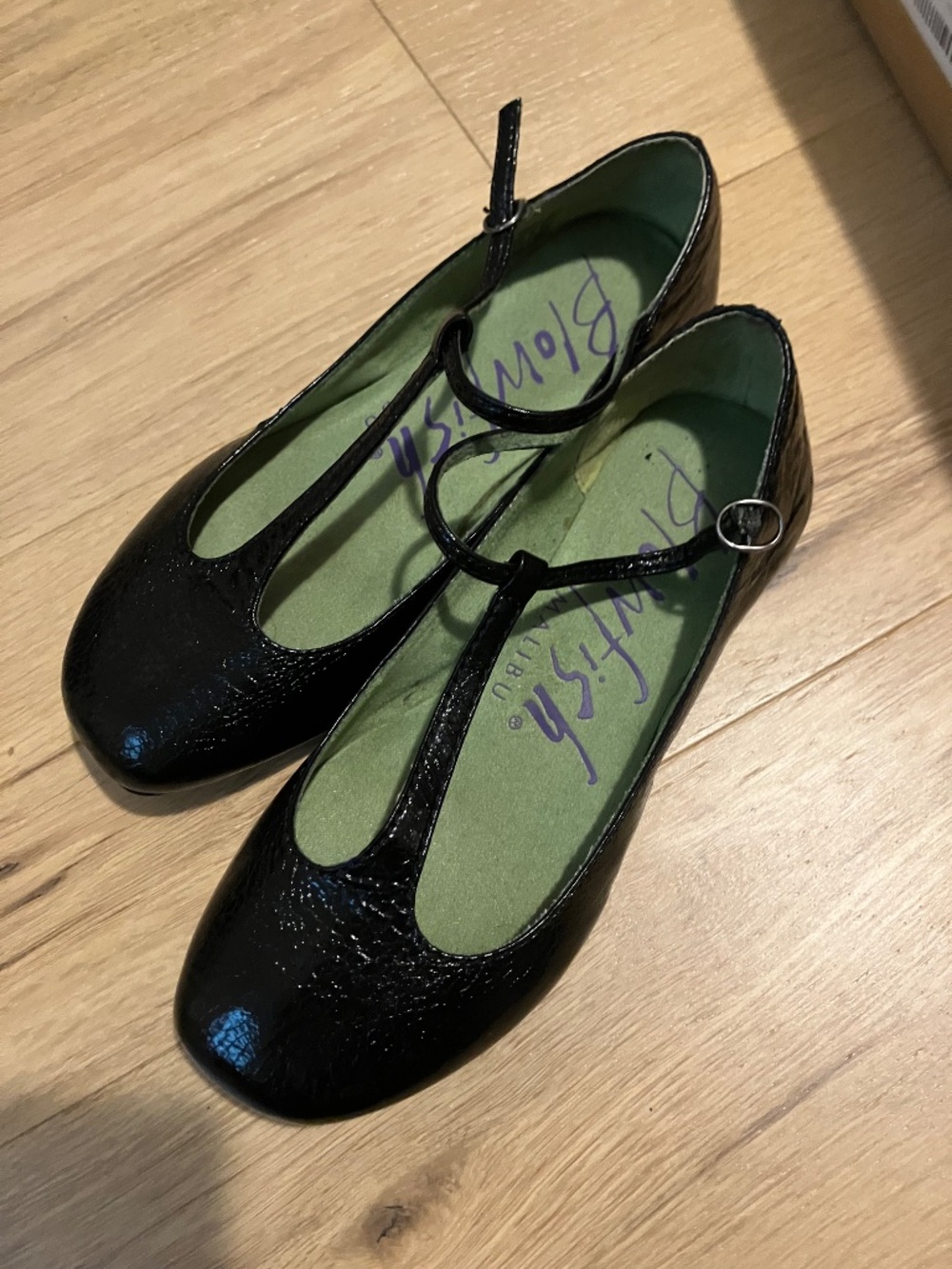 Blowfish Malibu Black Patent Mary Jane T-Strap Flat Shoes
